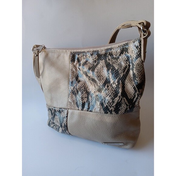 Stone & Co. Tan Beige Snakeprint Shoulder Bag EUC - Picture 3 of 16